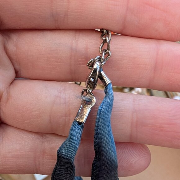 Vintage 1990's Blue Ribbon Choker Necklace with Star Pendant - Picture 12 of 12